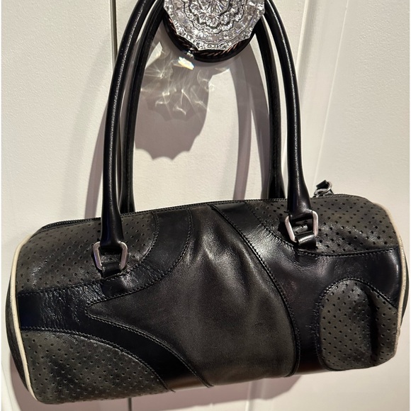 PRADA Vintage Black Leather Satchel Log Bag - Picture 1 of 11